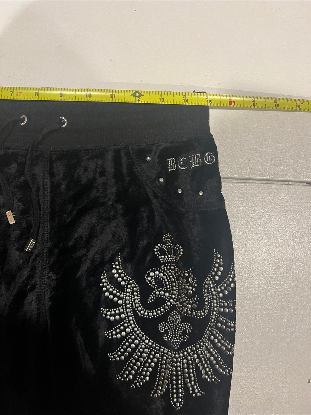 BCBGMaxAzria  Y2K 90s black rhinestone silver embellished Velour Track Suit M - Picture 12 of 16
